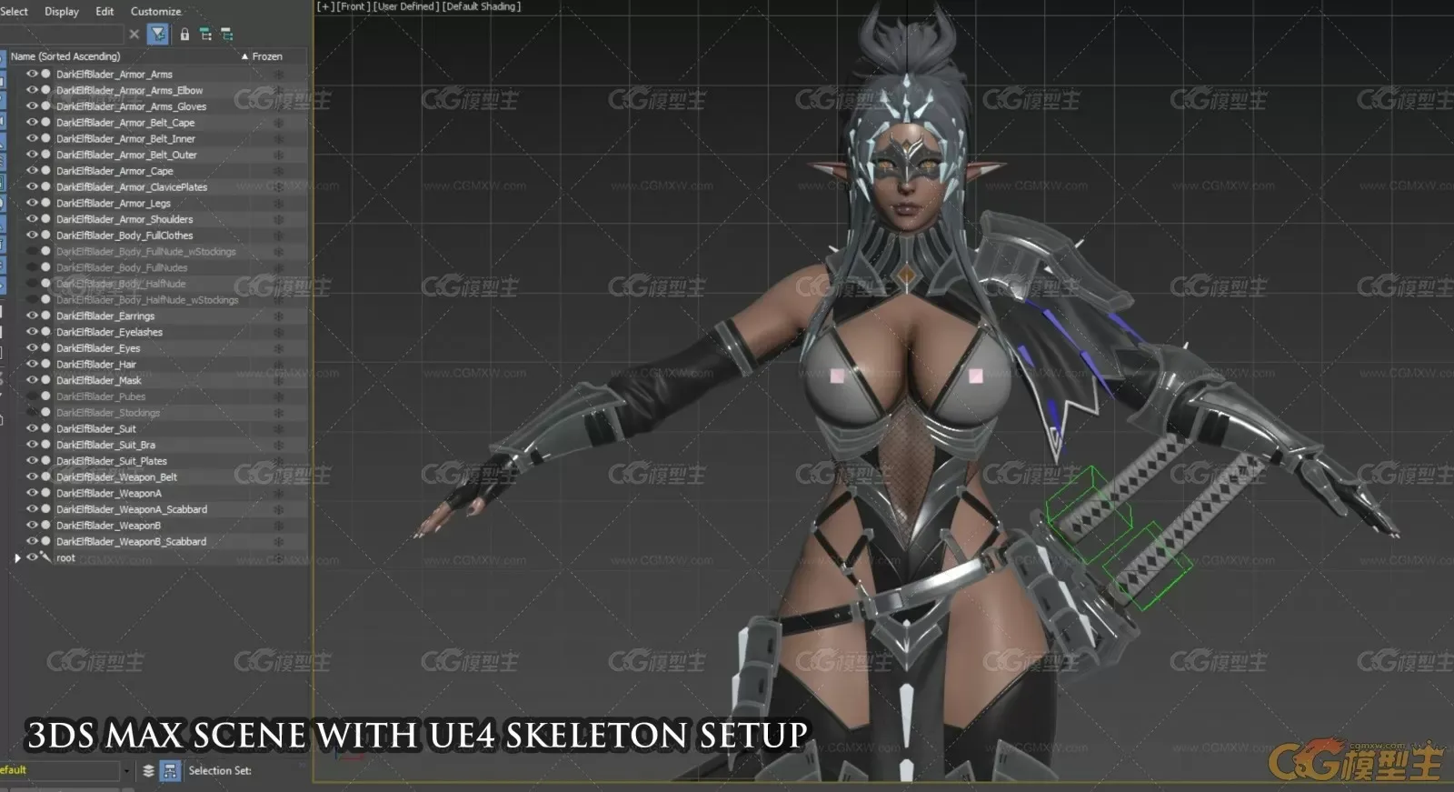 Dark Elf Blader 刀锋精灵战士 模型+骨骼 maya+max+blender-3