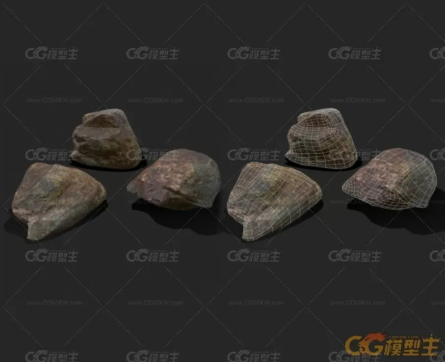 次世代材质河流石头，岩石3D模型-1