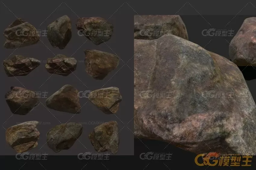 次世代材质河流石头，岩石3D模型-3