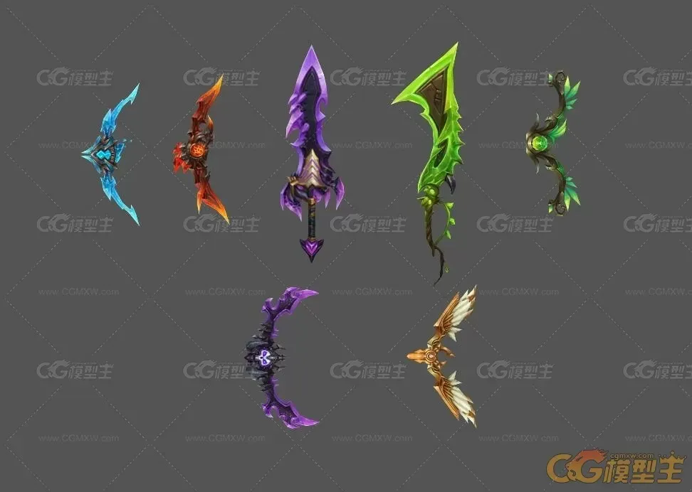 武器 刀 剑 弓箭 手绘低模 3D模型-1