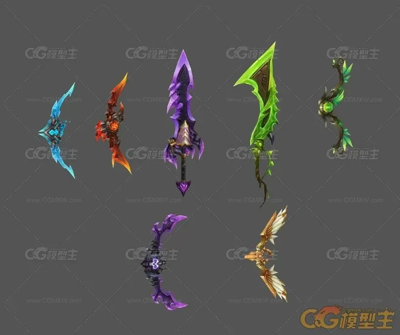 武器 刀 剑 弓箭 手绘低模 3D模型-2