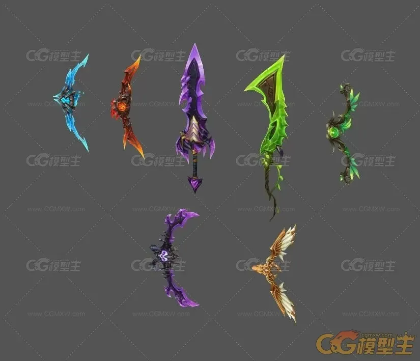 武器 刀 剑 弓箭 手绘低模 3D模型-3