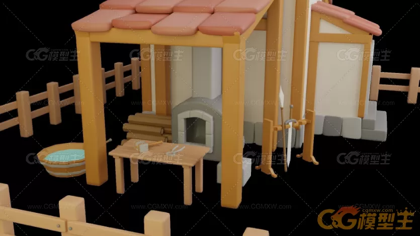 卡通风格铁匠铺3D模型-2