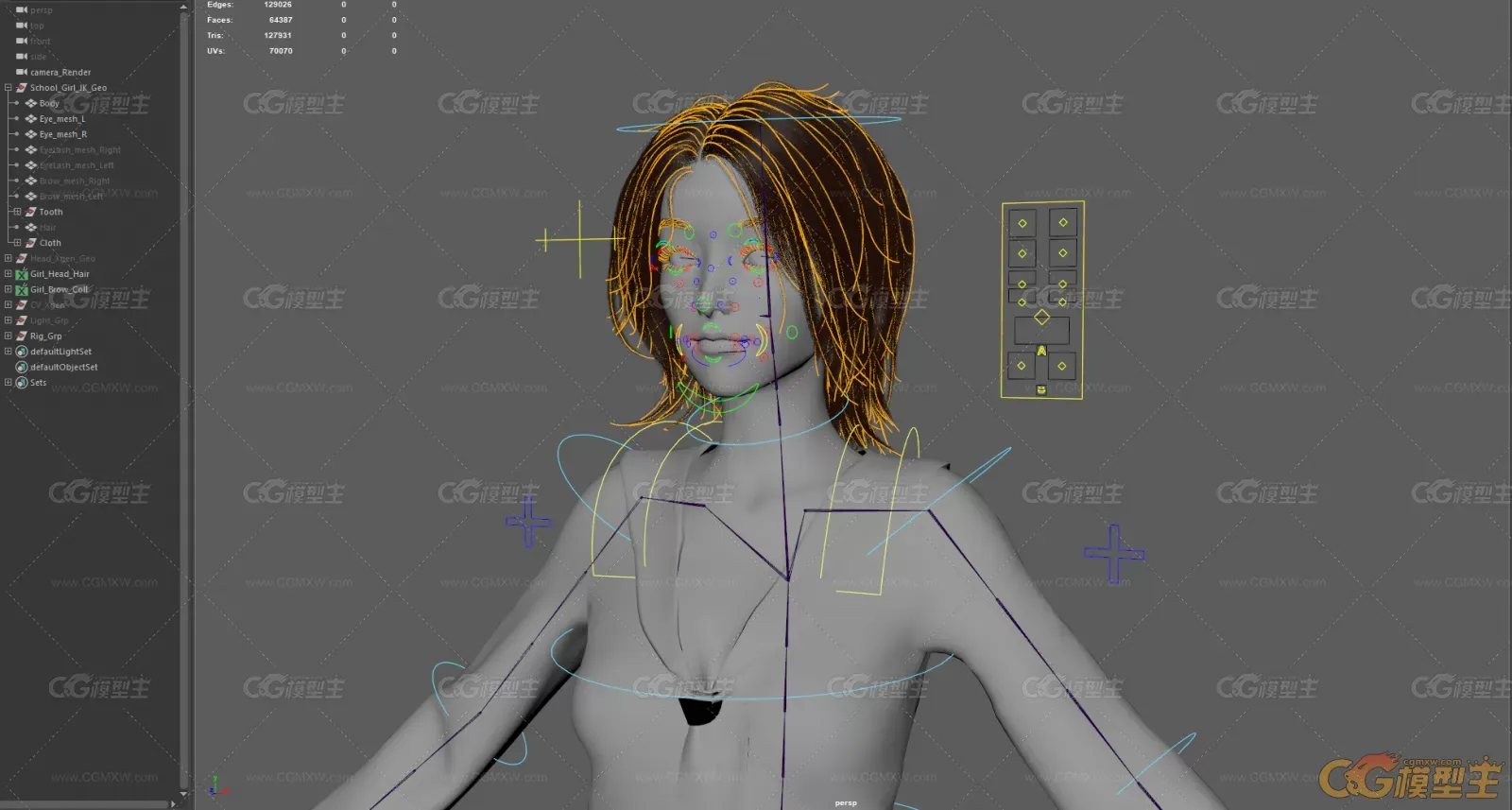 JK亚洲女性人物角色_写实高中生女孩_4k高清贴图_带一套Xgen毛发，短裙_带绑定-3