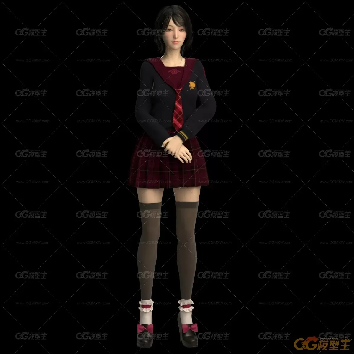 JK亚洲女性人物角色_写实高中生女孩_4k高清贴图_带一套Xgen毛发，短裙_带绑定-5