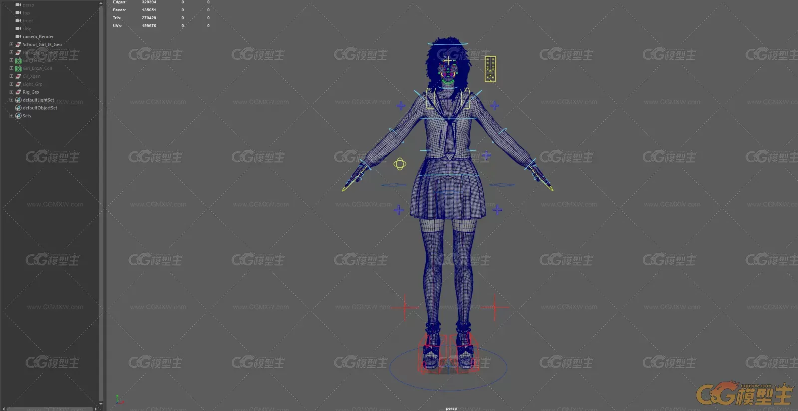 JK亚洲女性人物角色_写实高中生女孩_4k高清贴图_带一套Xgen毛发，短裙_带绑定-9