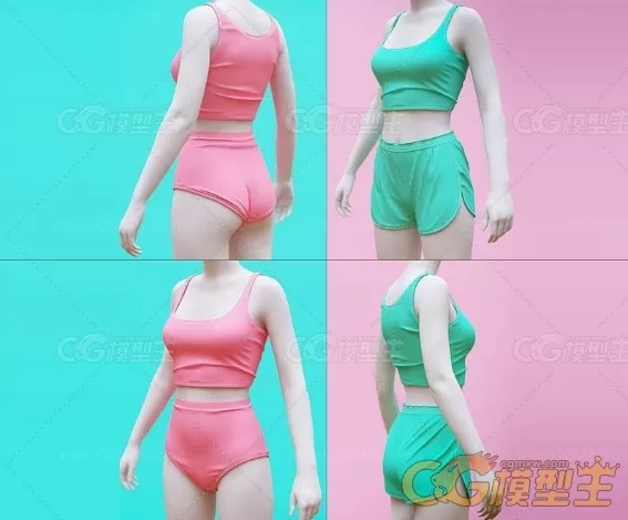 女性运动服，瑜伽服3D模型-1