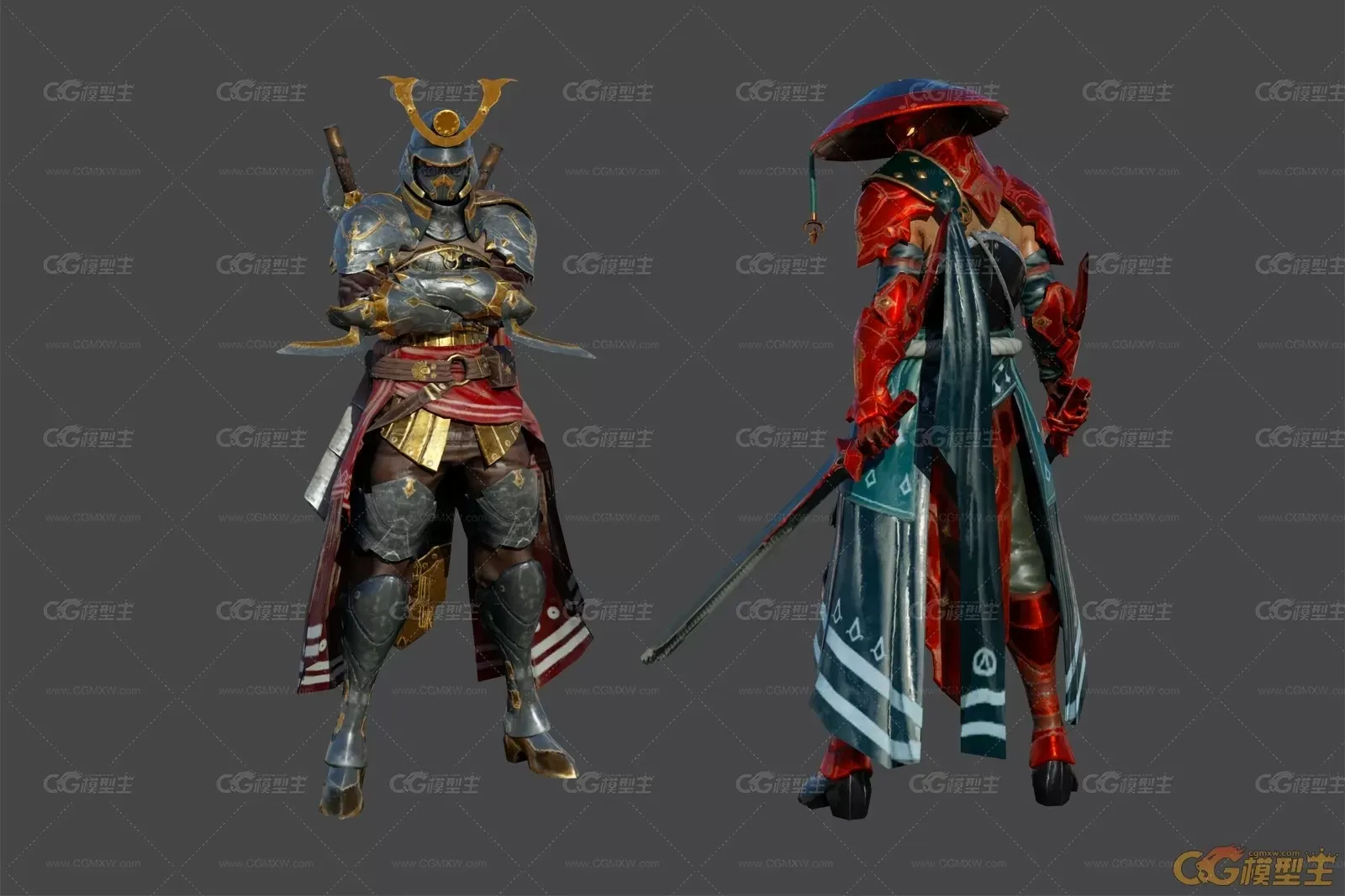 两个双刀武士模型 带绑定-1