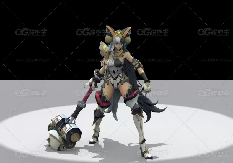 拿锤子的女战士攻击动作-2