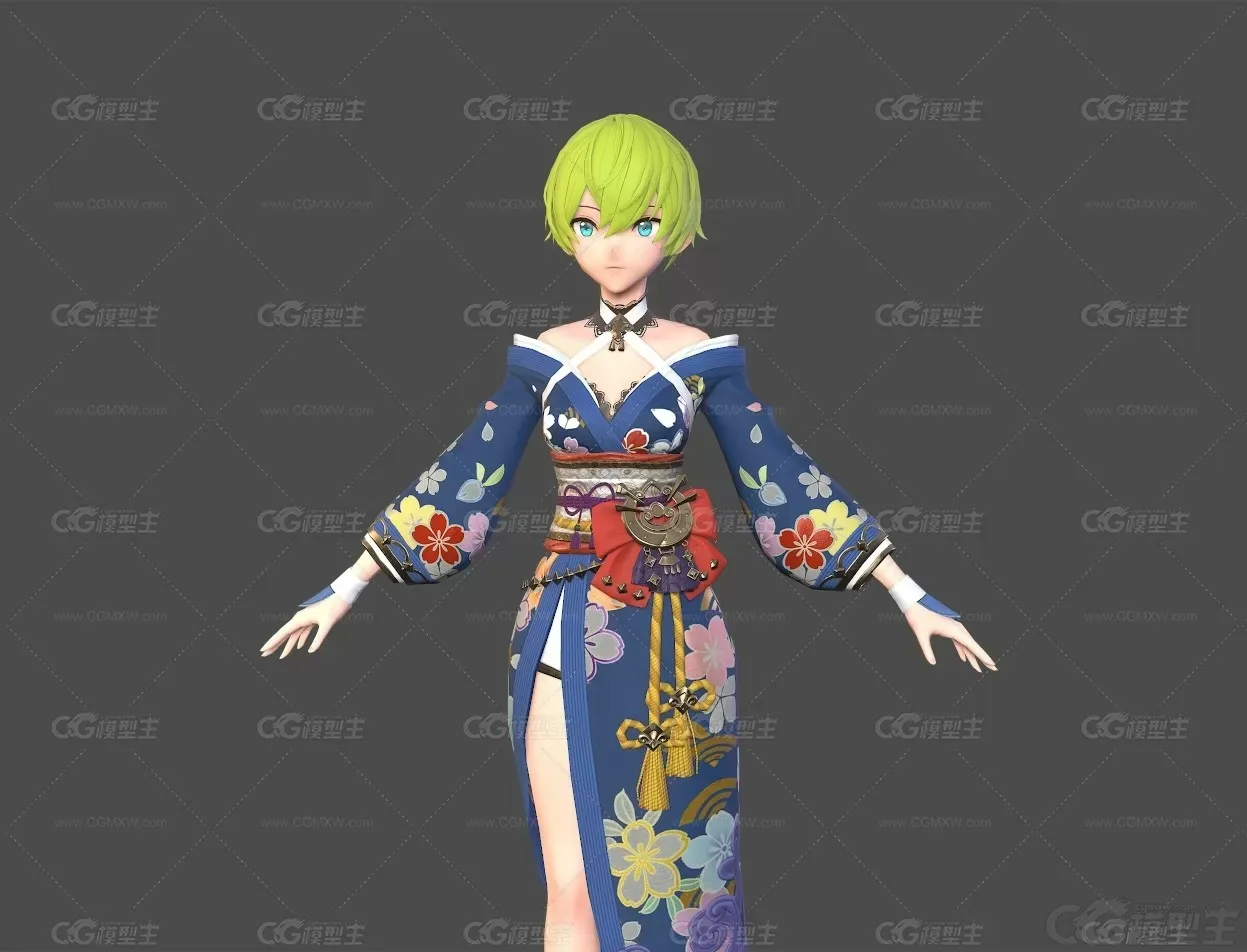 游戏女性人物和服3d模型-1