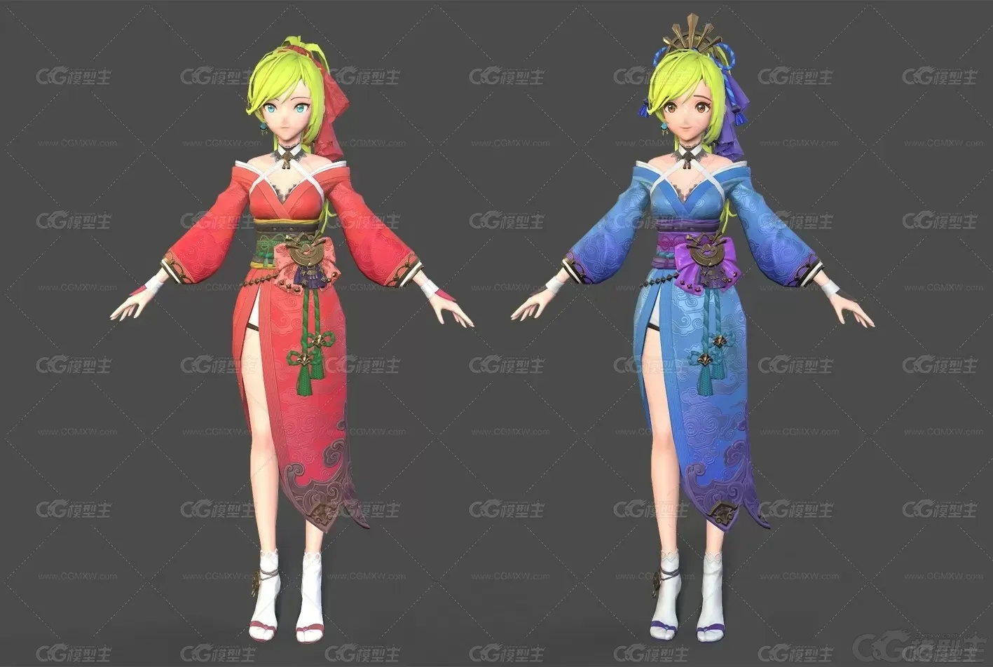 游戏女性人物和服3d模型-2