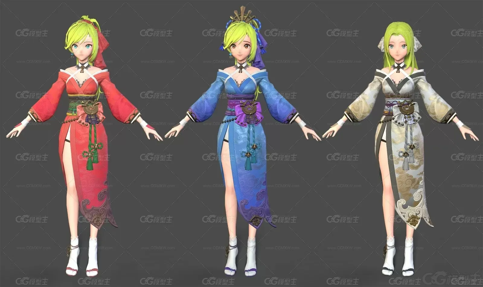 游戏女性人物和服3d模型-3