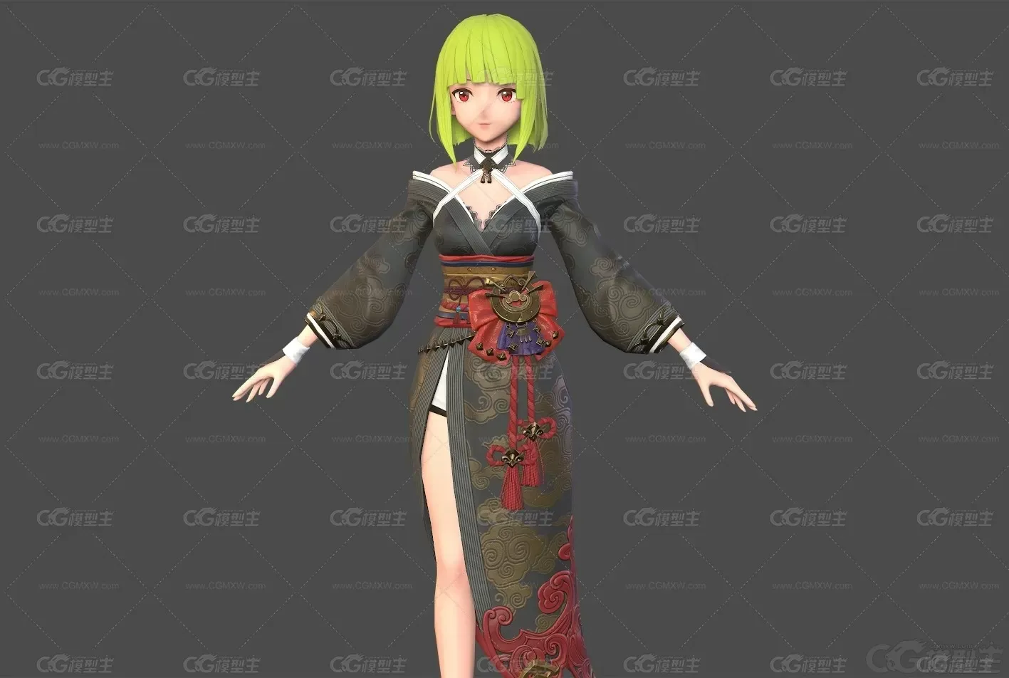 游戏女性人物和服3d模型-4