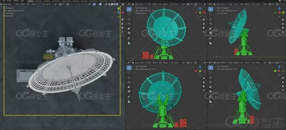 电波望远镜，无线电天文望远镜，射电望远镜3D模型-5