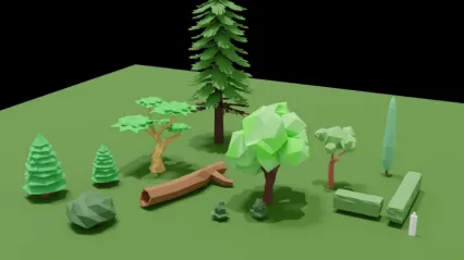 折纸低多边形风格植物模型集合
