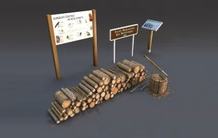 森林场景元素，木柴，柴火3d模型