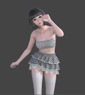 Maya模型性感时尚小姐姐白丝袜萝莉裙子短发少女