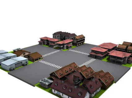 街道，房子，建筑3d模型