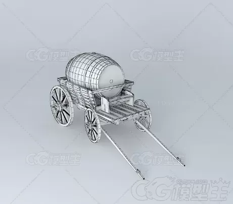 桶货车，木板车，马车3d模型-4
