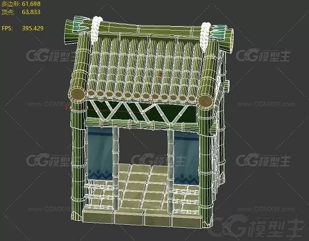 竹门 小竹屋 竹房子  上古建筑 中国风建筑 Q版游戏3d模型-2