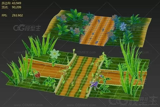 卡通场景  花草 灯笼花 小花 花圃 3D游戏模型-2