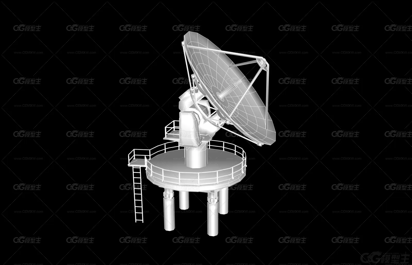 卫星通讯 发射 卫星信号接受器 卫星雷达站 卫星接收站3D模型-2