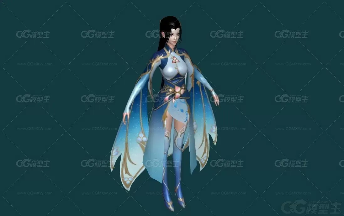 次世代游戏清纯美女 仙侠美女 武侠古装仙子 古风美女3D模型-3