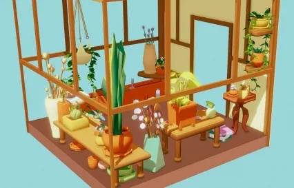 低面 阳台盆栽3D模型C4D花房Blender园艺植物吊篮装饰花卉