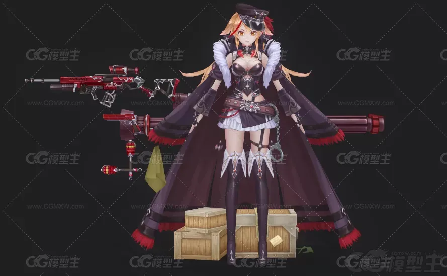 幻想美少女刺客 美少女枪手 狙击枪 3D模型-1
