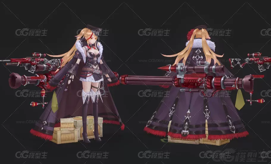 幻想美少女刺客 美少女枪手 狙击枪 3D模型-2