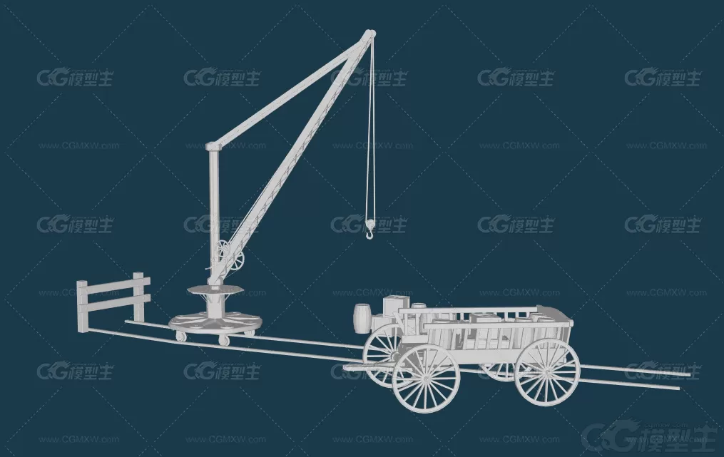 码头货物起重机 吊机3D 老式起重机 模型-2