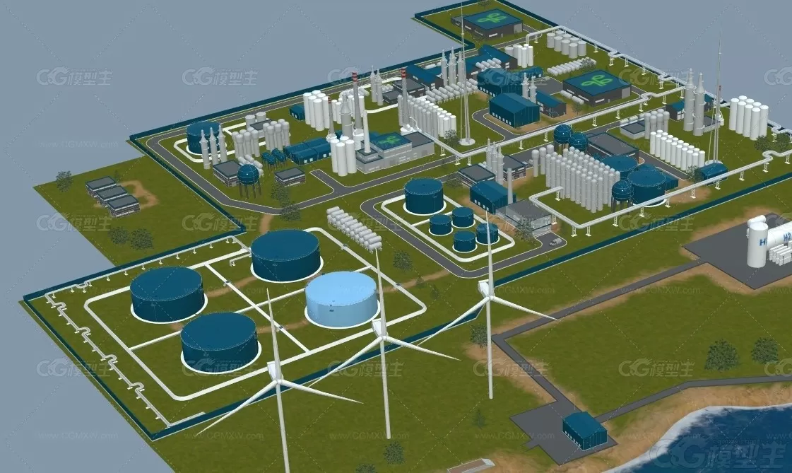 鸟瞰工厂 清洁能源工厂 能源场站 智慧场站 氢能源工厂 码头货船 风力发电机 风车-2