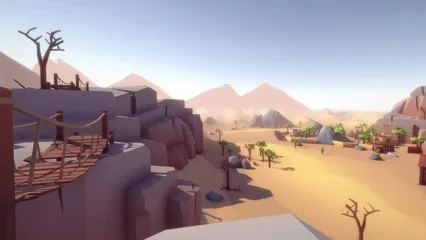 低多边形沙漠西部Blend场景大漠木屋C4D荒地风格化场景 手游场景lowpoly模型