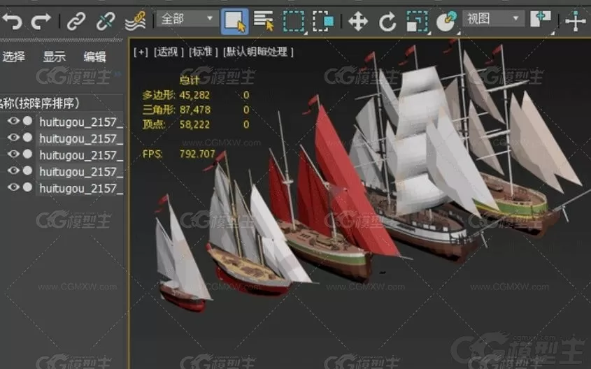 低多边形风格 帆船C4D船舶Blender战船MAX卡通海盗船风格化3D lowpoly模型-3