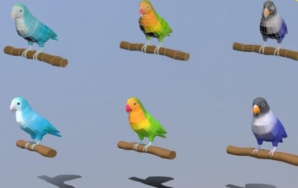 低面鹦鹉鸟类Blender爱情鸟儿C4D卡通宠物birds风格化3D lowpoly模型