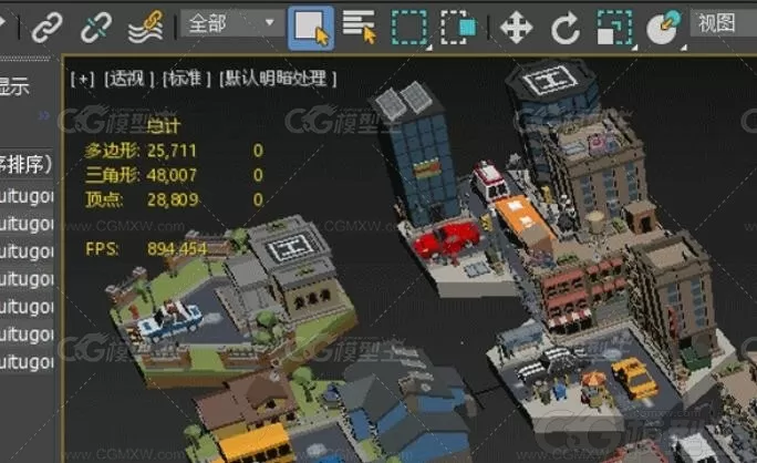 多面极简风 微缩社区建筑C4D卡通场景Blender住宅马路房屋手游风格化3D lowpoly模型-4