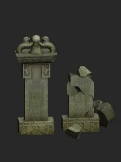 破旧的石碑 石碑 碑文 古代石碑场景物件 石礅 石柱游戏场景模型