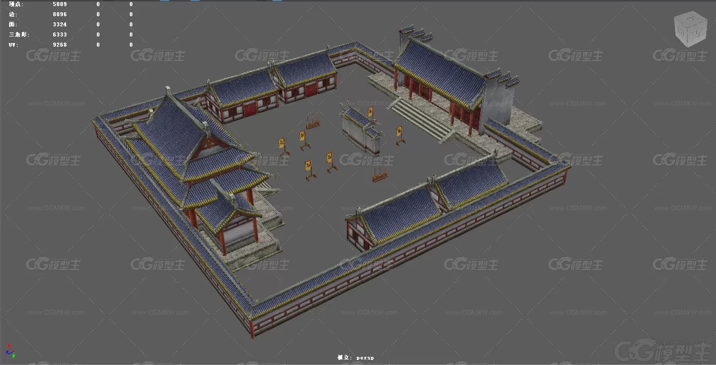 仙侠 庄园 武馆 门派 古代武术馆 道馆中国风建筑 古建筑 3D游戏建筑模型-3