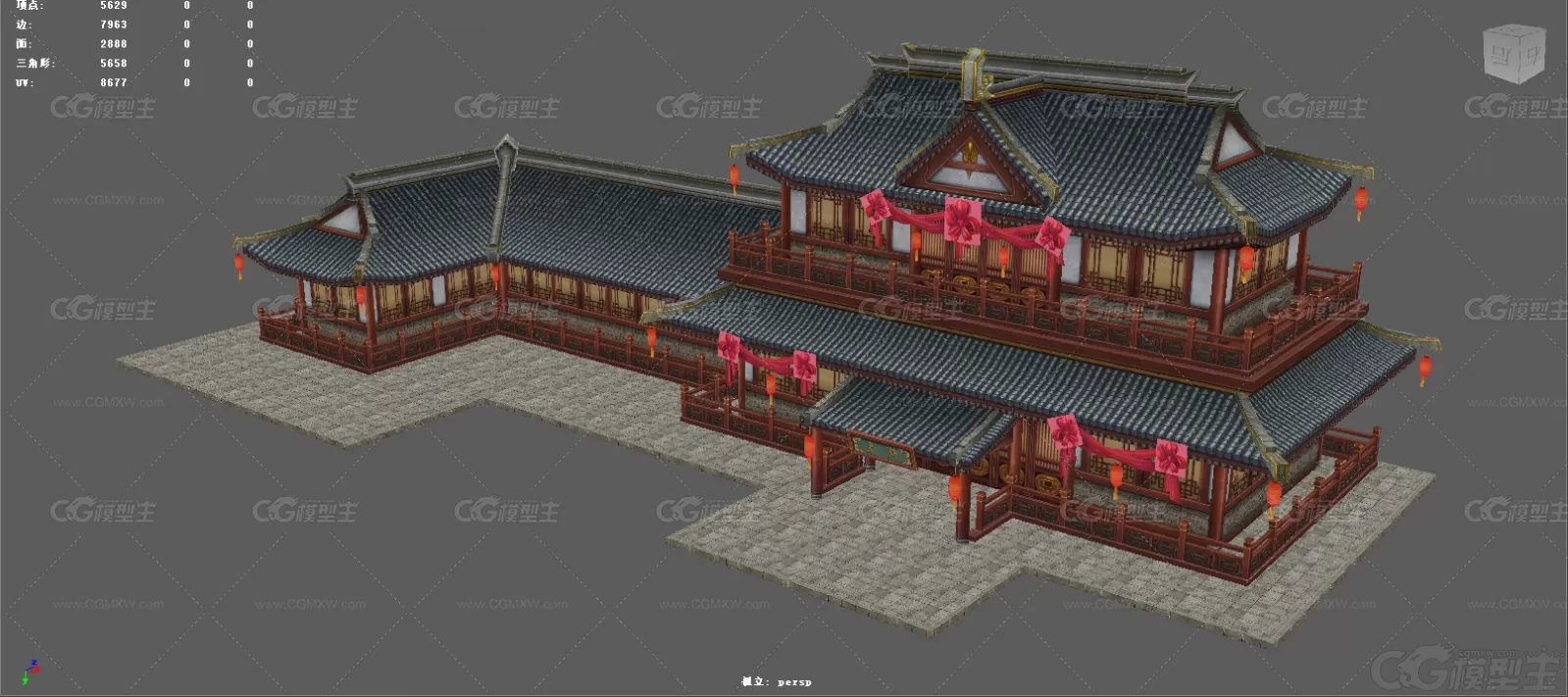 绸缎庄 布衣坊 铺子 卖布 绸缎店铺 古代建筑 中国风建筑3D游戏建筑模型-3