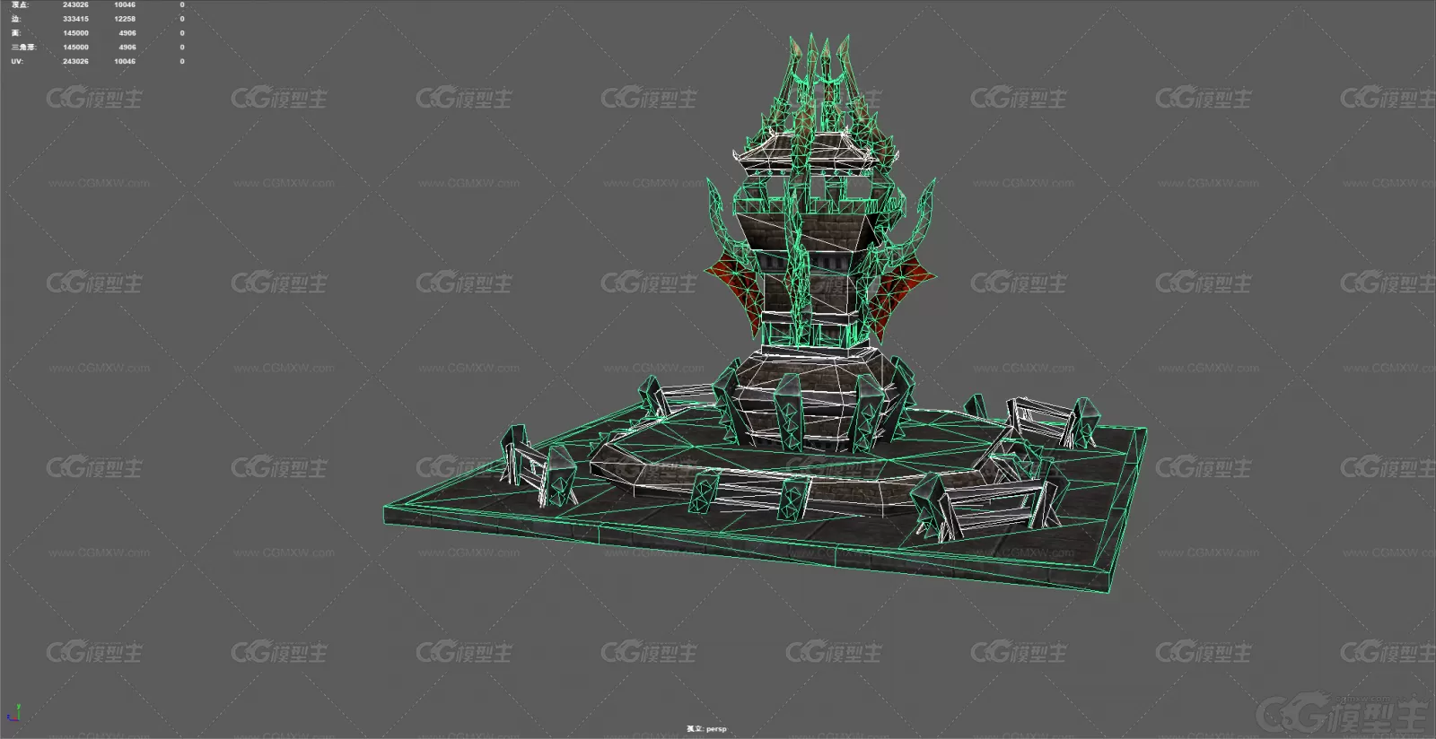 防御塔 防御工事 防御楼 古建筑 中国风建筑 3D游戏建筑模型-3