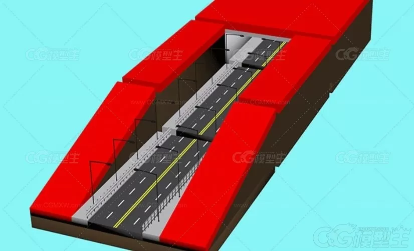 卡通道路模块C4D卡通Blend路灯路牌FBX隧道斑马线 风格化3D模型-2