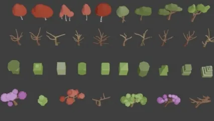 树木包C4D植物Blend热带树木落叶林MAX松树桦树FBX体素树风格化模型