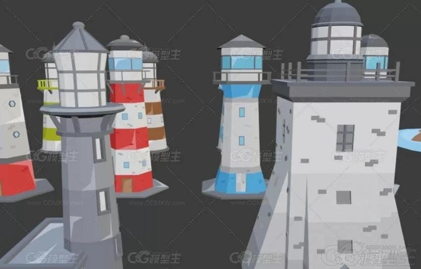 低面海上灯塔Blender模型C4D卡通建筑风格化3D模型-2