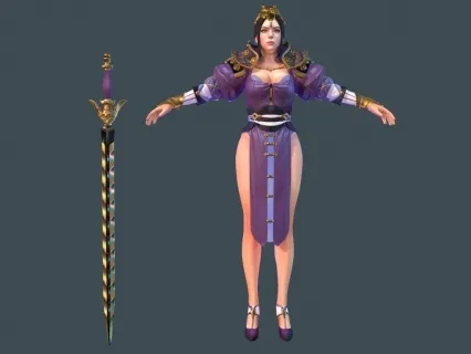 次世代古装女剑士 女侠 孙尚香 女王 紫衣女侠 三国游戏3D游戏角色模型