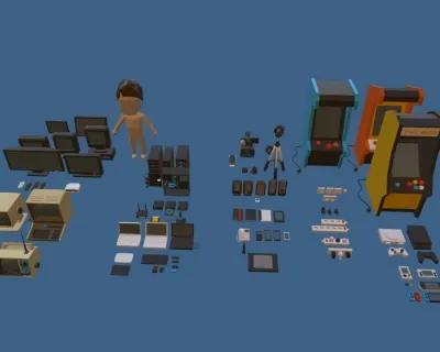3D卡通电子产品模型C4D电玩游戏机Blend电脑显示器录像机插座风格化3D模型