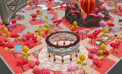 3D庆典活动Blend卡通梦幻场景C4D庆祝装饰品FBX广场气球风格化3D模型