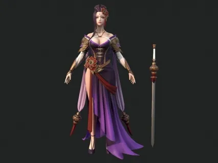次世代古装甄姬 剑姬 剑客 性感美女 武侠 仙侠 女侠 长剑 国风剑士3D模型