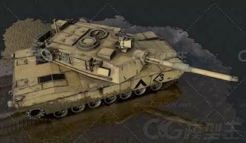 主战坦克 M1A1 艾布拉姆斯 坦克炮 3D模型-2