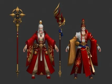 火焰神  火神 王世子 火焰公子 红缨枪 公子哥 王子 太子3D游戏角色模型