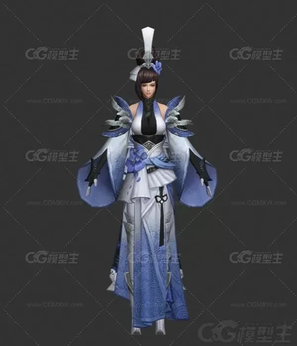 青山弟子集合 师兄妹 修仙弟子 古装弟子 青衣女侠3D游戏人物模型-4